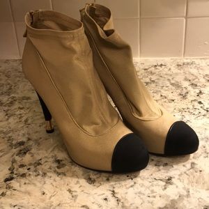CHANEL Tan Stretch Ankle Pumps